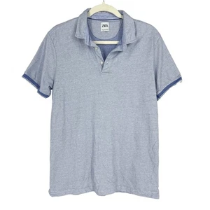 Zara Men's Blue & White Polo Shirt Size Large - Picture 1 of 6