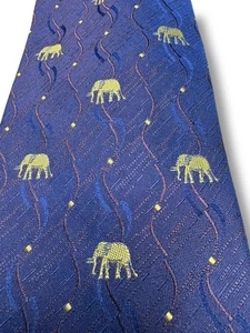 Corbata Tailandia Hecha a Mano 100% Seda Azul Dorado Elefante Patrón Nueva Sin Etiquetas Corbata Formal para Hombres” - Imagen 1 de 8