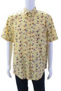Top J Crew Para Hombres Algodón Estampado Gráfico Cuello Abotonado Amarillo Talla L - Imagen 1 de 5