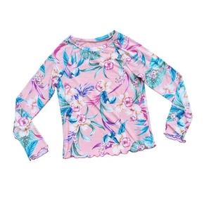 Hobie Girl's Pink Tropical Print Swim Long Sleeve Rashguard Top Kids Size 16 - Picture 1 of 3