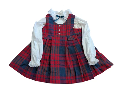 Conjunto de jersey y blusa vintage Good Lad para niños pequeños 3T rojo a cuadros algodón/poliéster Foto 1 de 4