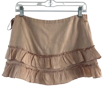 复古 Hollister 微型迷你裙丝绸荷叶边 Y2K 分层领带罕见女式 1 码 — 第 1/4 张图片