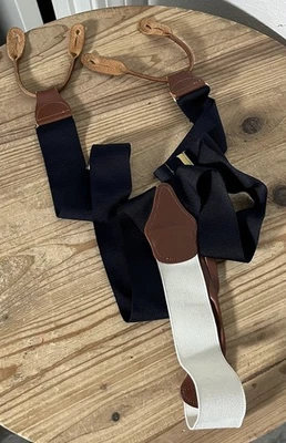 Tirantes Brooks Brothers Azul Marino Blanco Tirantes Ajustables Hechos en Inglaterra De Colección Foto 1 de 4