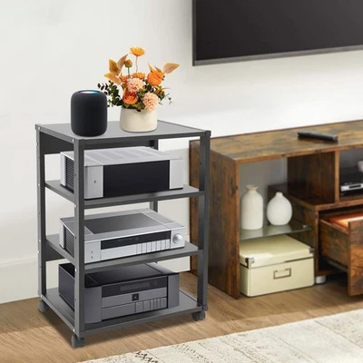 Soporte multimedia AV de 4 niveles moderno soporte multimedia AV soporte multimedia de audio y video con ruedas EE. UU. Foto 1 de 4