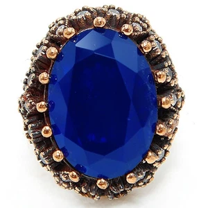 Anillo de plata de ley 925 con zafiro tratado de 5 quilates estilo Imperio Otomano talla 9 TT1 - Imagen 1 de 3