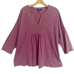 Ralph Lauren Chaps Top 3X Spitze Akzent Lila 3/4 Arm Slub Baumwolle Modal Mischung - Bild 1 von 7
