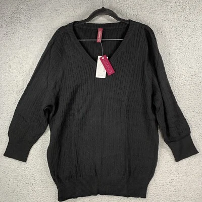 Suéter feminino vintage Gitano malha cabo preto novo com etiquetas manga 3/4 ajuste clássico 22/24 - Imagem 1 de 4