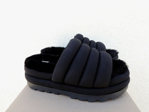 SANDALI PANTOFOLA SLIDE UGG NERI MAXI PELLE DI PECORA PLATEAU DONNA US 12 EURO 43 NUOVI