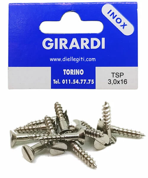 VITE A LEGNO IN ACCIAIO INOX A2 TESTA SVASATA PIANA A TAGLIO DIN 97 mm3,0x16 - Immagine 1 di 1