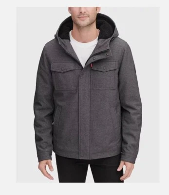 Levi’s Mens SZ Medium Heather Gray Sherpa Lined Hooded Full Zip Trucker Jacket - Image 1 of 4