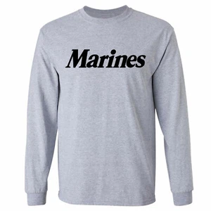 Marines Long Sleeve T-Shirt in gray - Adult Small to 5X-Large - Picture 1 of 2