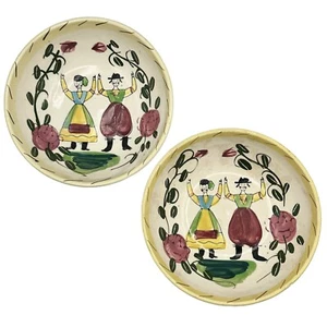 Lot de 2 bol à salade hollandais art folklorique de Pennsylvanie peint à la main couple dansant vintage - Photo 1/7