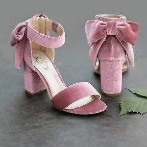 NWOB Joyfolie Pink Faux Suede Bow Block Heel Sandals Open Toe Bow Details Sz 8.5 - Picture 1 of 13