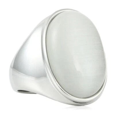 复古白色蛋白石结婚戒指 不锈钢 男式 女式 珠宝 尺寸 7-13 — 第 1/3 张图片