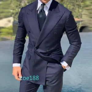 Geschäftsmänner Anzüge Spitze Revers zweireihigiger Blazer Hochzeit Bräutigam Smoking 2 Stck. - Bild 1 von 12