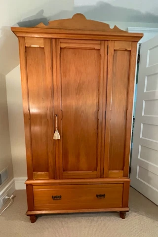 Australian Pine Wardrobe, Great Condition with Mirror and Deep Drawer Cover