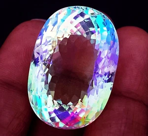 Excellent Cut Mystic Quartz Oval Shape 56.00 Ct Certified Loose Gemstone - Picture 1 of 6
