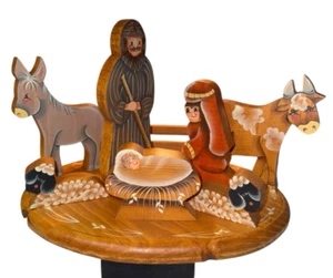 Vintage 1986 Wooden Handmade Christmas Nativity Set Holy Family & Stable 8 piece - Picture 1 of 12