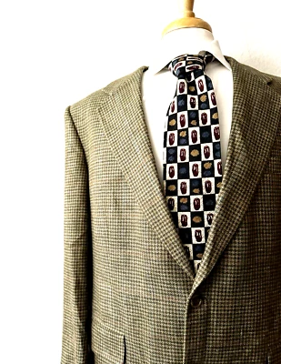 Chaqueta Abrigo Deportivo Brooks Brothers De Colección Para Hombre 42R Seda/Lana Tostado Pata de Gallo Foto 1 de 4