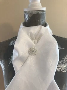 Paisley Jacquard Ready Tied Riding Stock with diamante Pin White or Cream - Picture 1 of 3
