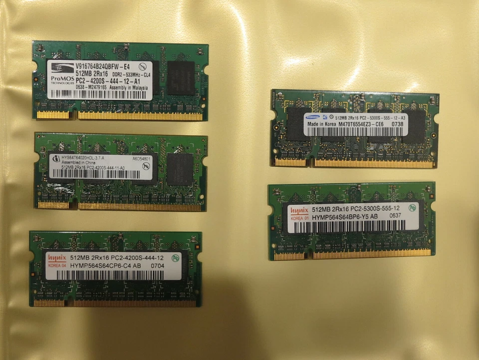 5x 512 MB 2560 MB 2.5 GB 200-pin PC2 DDR2 SODIMM Laptop Memory Hynix Samsung - Image 1 of 1