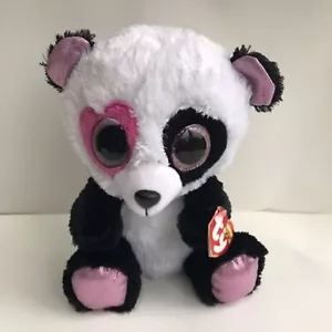 TY Beanie Boo Mandy Panda Plush Heart Eye Stuffed Animal 9" NWT - Picture 1 of 9