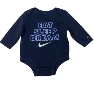 Nike Baby Boys 3 Months Navy Blue Long Sleeve Eat Sleep Dream Mesh Logo Bodysuit - Foto 1 di 5