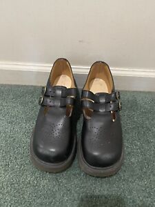 doc marten mary jane black leather shoes 7 UK 9 US double buckle rare used Vtg