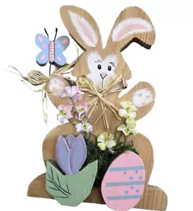 Vintage Tole Painted Folk Art Wooden 3D Easter Bunny, tulip butterfly, egg decor - Picture 1 of 6