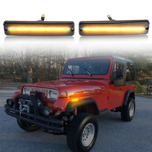 For 87-95 Jeep Wrangler YJ Black LED Side Marker Lights Turn Signal Lamps LH+RH - Picture 1 of 12