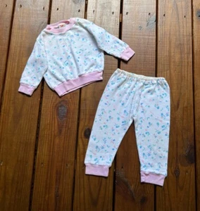 Vintage 80's Adams 6-12 months 80cm baby girl pastel cherry print 2 piece pj set - Picture 1 of 13
