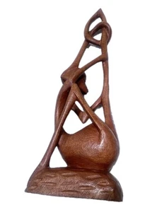 Hand Carved Wood Biomorphic Alien Abstract Satin Finish Yoga Sculpture - Picture 1 of 15