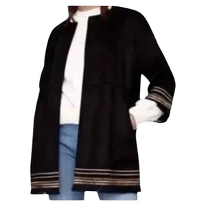 Zara Faux Suede Embroidered Fringe Jacket Long Sleeve Women Large Black - Picture 1 of 8