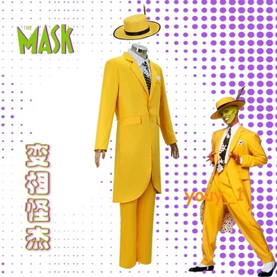 La Máscara Jim Carrey Cosplay Disfraz Amarillo Halloween Traje Carnaval Uniforme con Sombrero Foto 1 de 4