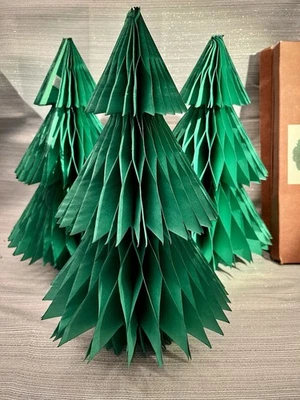 IKEA Paper Christmas Trees Set of 3 Green Honeycomb Winterfint 11.75” - Image 1 of 4