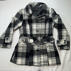 iZ Buyer Girls Plaid Black/White Plaid Belted Dress Coat Size Medium (10/12) - Picture 1 of 5