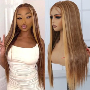 Blonde HD Lace Front Perücke Synthetik Pre Pulcked Wear And Go Kleberlose Perücke Highl... - Bild 1 von 7
