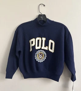 Polo Ralph Lauren Little Boys Logo Crest Mock Neck Sweatshirt Navy Size S 7 NWT - Picture 1 of 4