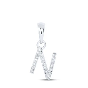 10kt White Gold Womens Round Diamond N Initial Letter Pendant 1/20 Cttw - Picture 1 of 1