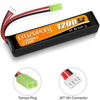 7,4V 1200mAh 25C Airsoft Hobby LiPo Akku Wiederaufladbarer Mini-Tamiya-Stecker - Bild 1 von 4
