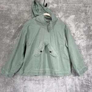 Denim Jacket Women's Medium Green Utility Hooded Oversized Pullover Camping Hike - Picture 1 of 19