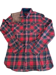 Vintage Ralph Lauren Flannel Shirt Women’s Size 10 PLAID Leather Shoulder Patch - Picture 1 of 19