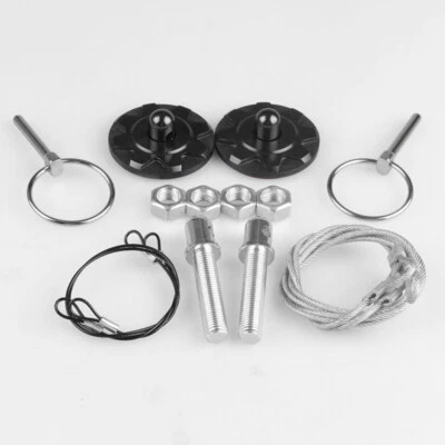 2PCS Car CNC Aluminum Hood Pin Appearance Trims Kit With Rings Black G2M7 Part - Image 1 of 4