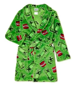 MINECRAFT Robe Boys size 10 NEW Plush CREEPER Bath Robe NWT Minecraft Bathrobe - Picture 1 of 3
