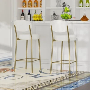 2 Piece Upholstered Counter Bar Stools PU Leather Dining Chair with Golden Legs - Picture 1 of 9