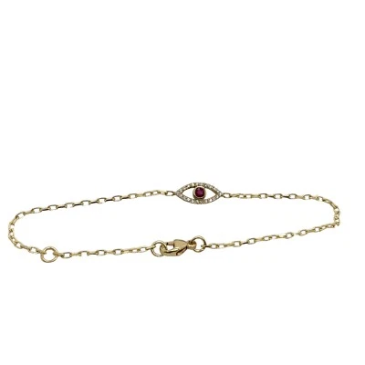 9ct Yellow Gold Diamond & Ruby Set Evil Eye Bracelet, July Birthstone - Image 1 of 4