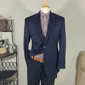 Chaps Men's Sport Coat Blazer Two Button Navy Blue Pin Striped Wool Size 38R - Picture 1 of 15