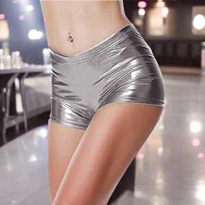 Women’s Shorts Mesh Faux Shorts Panty Glossy Metallic Rave Dance Leather Size L - Picture 1 of 3
