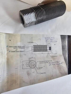 machine 1-1/2" Threaded (NPT) 1/2" bored Hex Head 4-1/2" plug 304 Stainless - Image 1 of 4