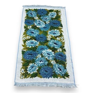 "Toalla de baño vintage Cannon con flecos azul verde floral 23x41"" MCM - Imagen 1 de 7